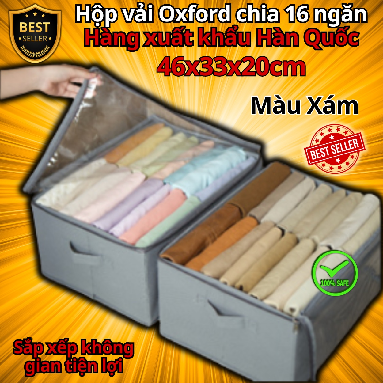 Hộp vải đựng đồ chia 9 ngăn và 16 ngăn sắp xếp quần áo D Danido - Khay đựng đồ chia ngăn tiện ích, chất liệu cao cấp vải không dệt có nắp