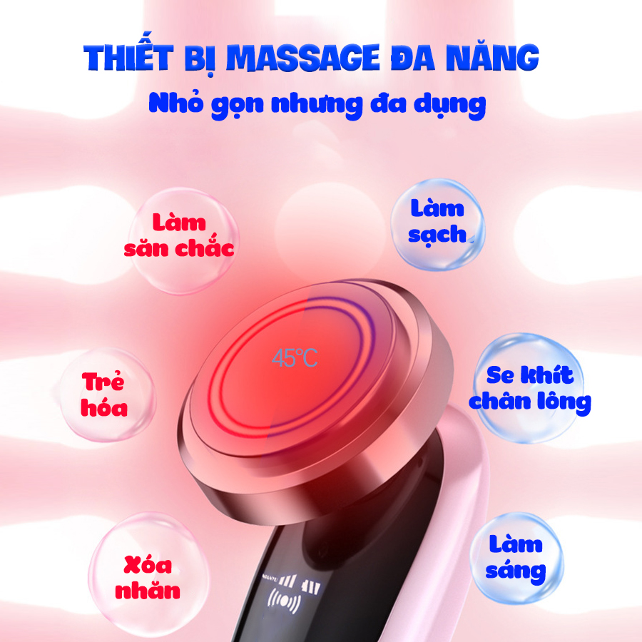 Máy massage mặt – Máy massage mặt đa năng 5 IN 1 - Máy điện di tinh chất - Máy đẩy tinh chất - MASSAGE MẶT + LÀM SẠCH + TRẺ HÓA – Pin 1200mA - Chăm sóc da mặt đa năng- HDSD Tiếng Việt