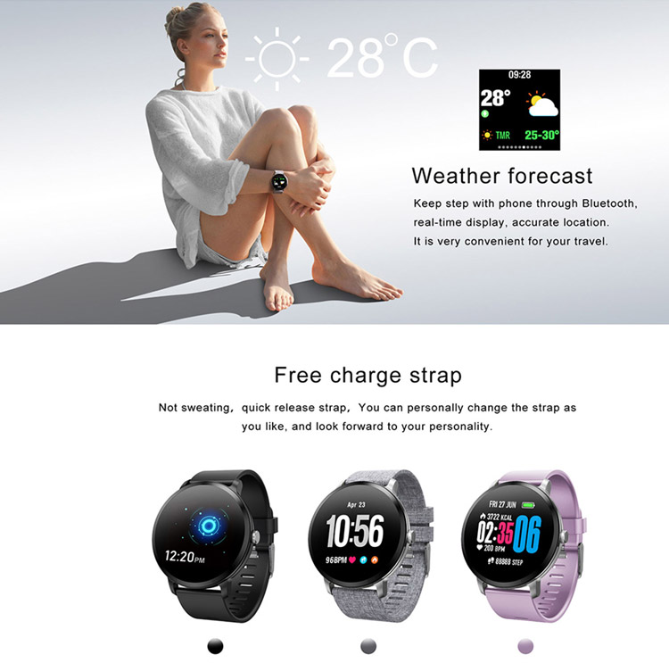 V11 Smart Watch Sport Track Heart Rate Blood Pressure Sleep Monitor Smart Bracelet IP67 Waterproof Fitness Tracker - Grey