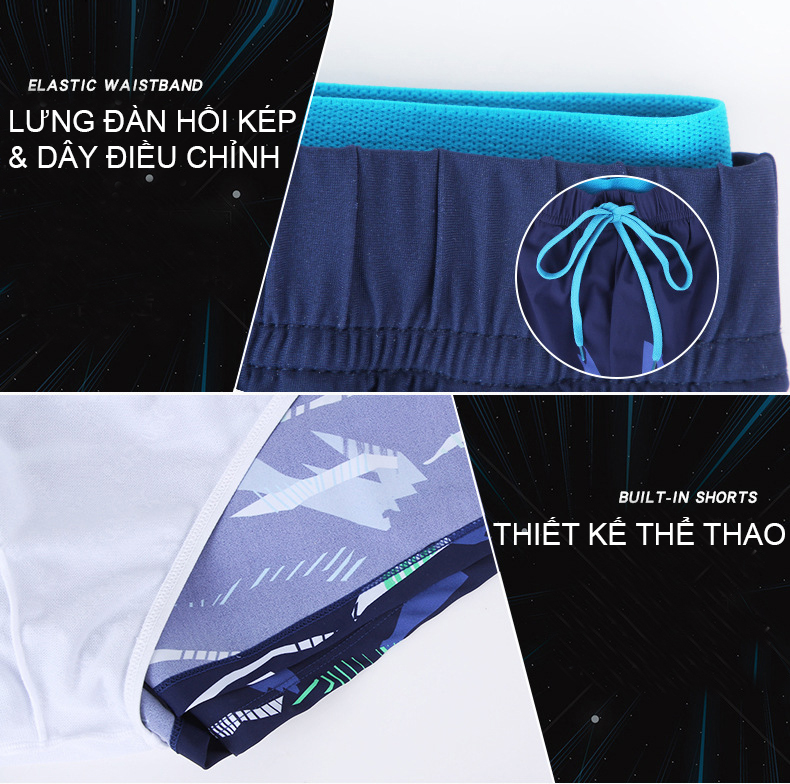 Combo đồ bơi nam giới, set 4,5 chi tiết Quần boxer 2 lớp + Kính bơi anti fog + Mũ + Bịt tai kẹp mũi + Túi đựng, mẫu cao cấp đẹp | BN007
