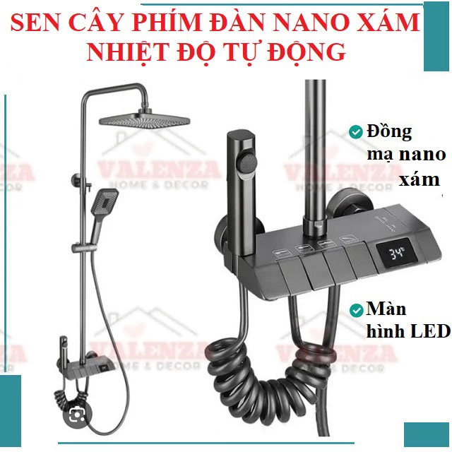 (Tặng ống nối cây sen) Sen cây phím đàn đồng mạ nano xám màn hình hiển thị nhiệt độ tự động kèm xịt vệ sinh
