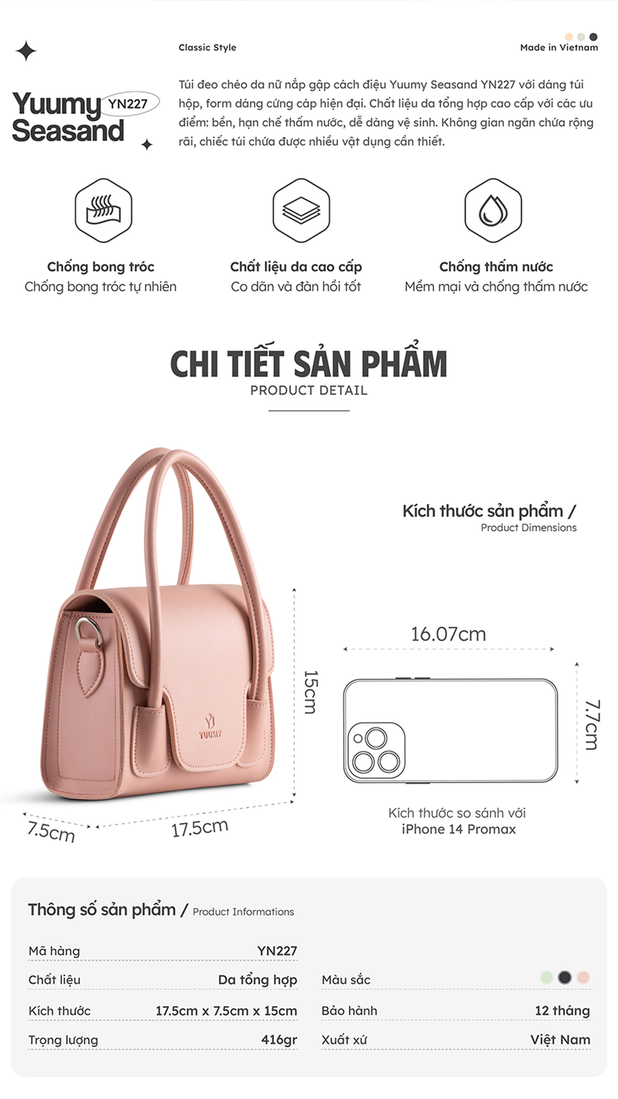 Túi Yuumy ( Thời trang nữ nắp gập cách điệu - Túi đeo chéo da Seasand YN227 )