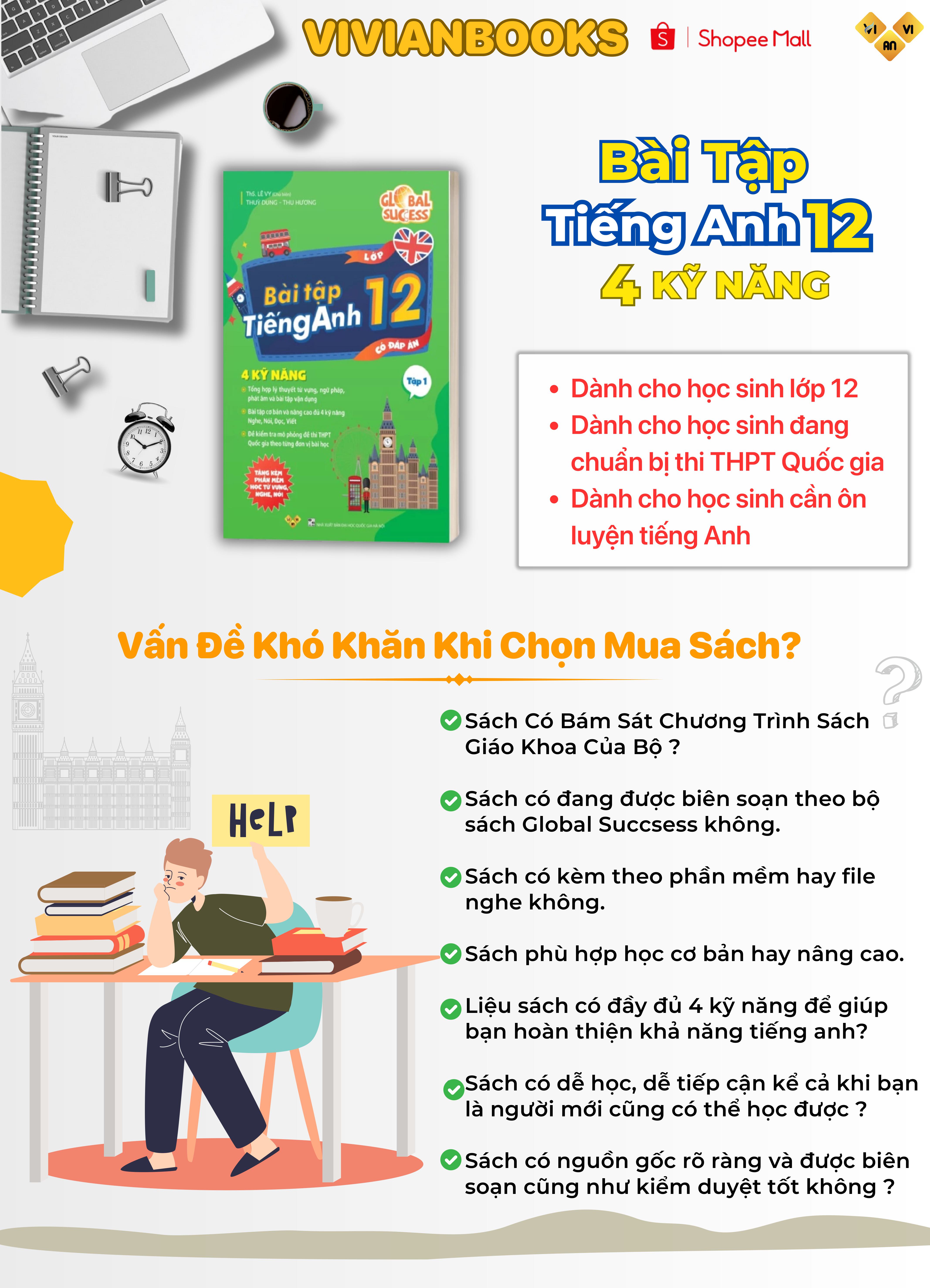 Sách Bài tập tiếng Anh lớp 12 Global Success, 4 kỹ năng (Có đáp án) – Tập 1– ThS Lê Vy Vivian