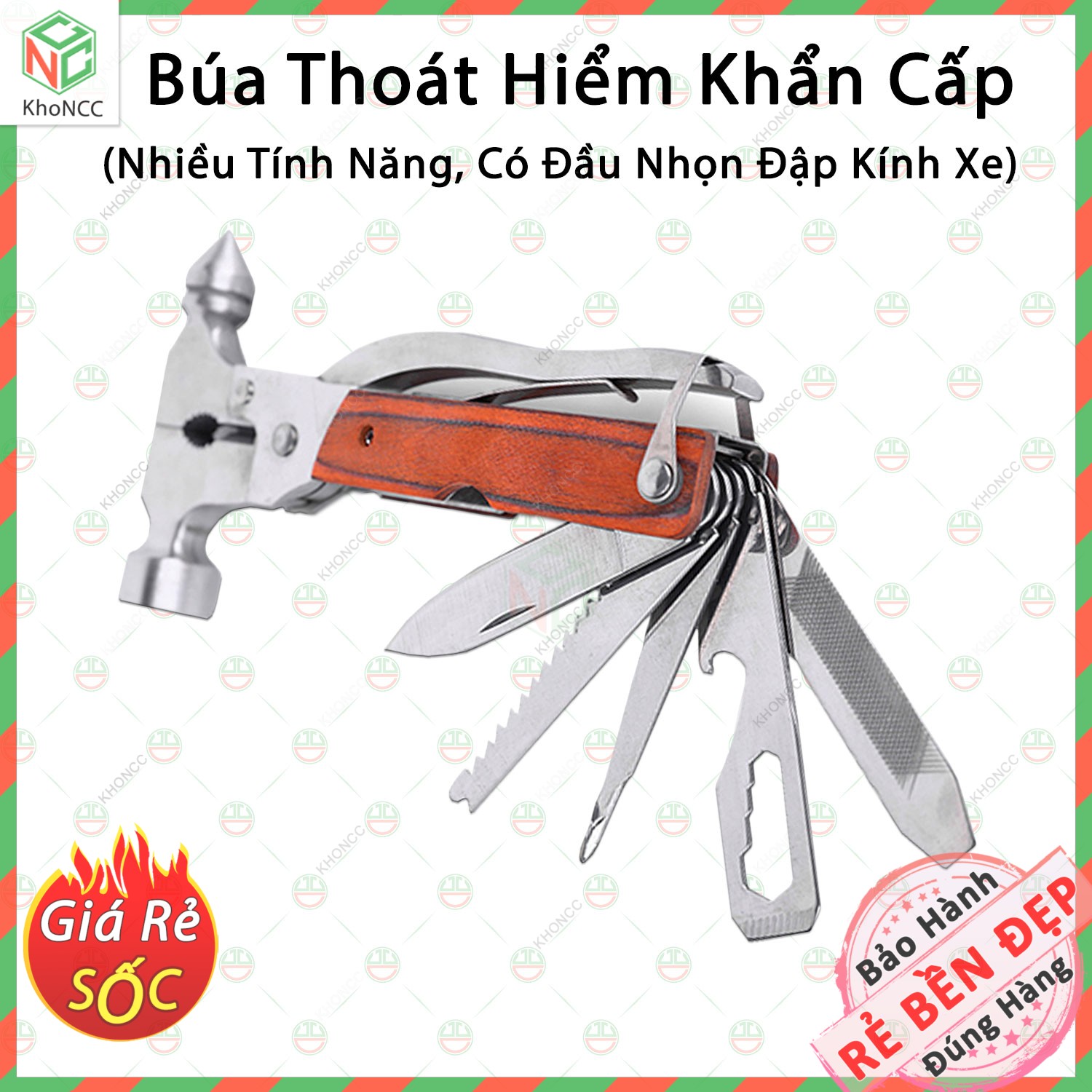 (An Tâm) Búa Cứu Hộ Đa Năng 7 Trong 1 KhoNCC Hàng Chính Hãng - Với Nhiều Tiện Ích Khác - Có Đầu Nhọn Đập Kính Xe Hơi Khi Thủy Kích, Cháy Nổ - KDHS-BUADN-580