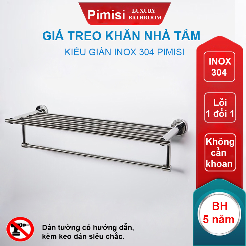 Giá treo khăn nhà tắm kiểu giàn inox 304 Pimisi PR-041W