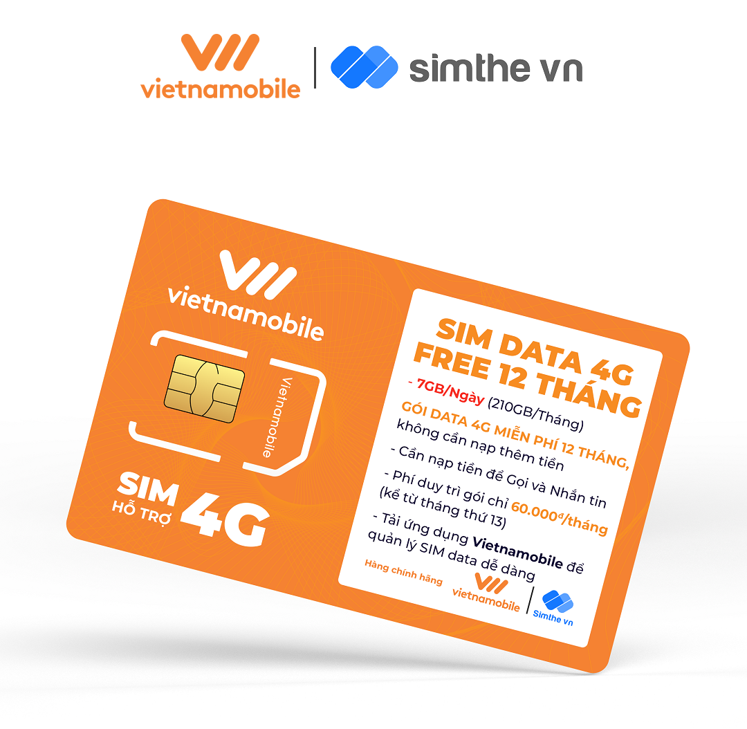 [MIỄN PHÍ 1 NĂM] SIM MAX DATA 4G VIETNAMOBILE 7GB/Ngày + FREE Gọi Nội Mạng. Trọn Gói 12 Tháng Không Cần Nạp Tiền - Hàng Chính Hãng