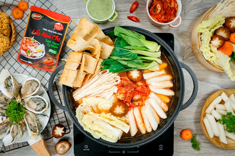 Combo 1 hộp (10 gói) Nước Dùng Lẩu Kim Chi Barona 180g tươi ngon chuẩn vị không cần nêm nếm