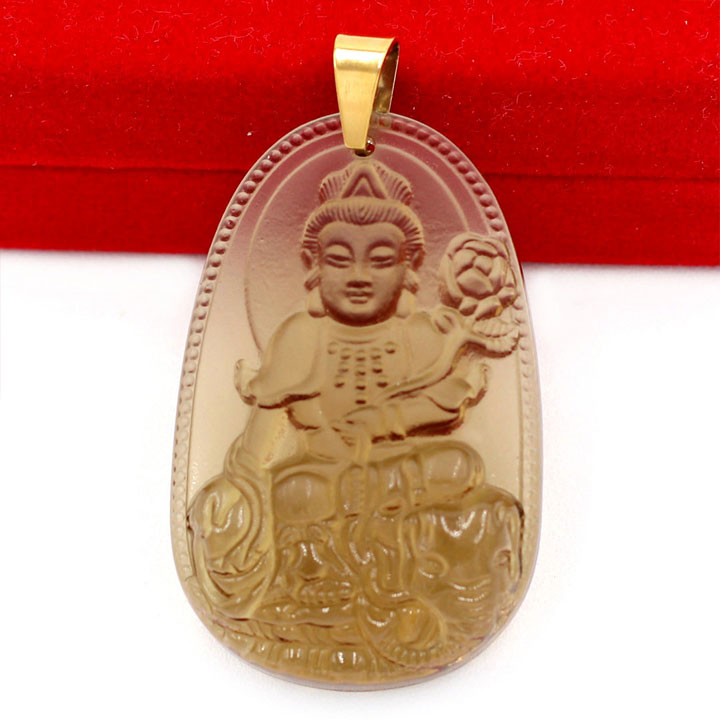 Mặt dây chuyền Phổ Hiền Bồ Tát đá Obsidian 3cm MPOBK2 - phật bản mệnh tuổi Thìn, Tỵ - Mặt size nhỏ