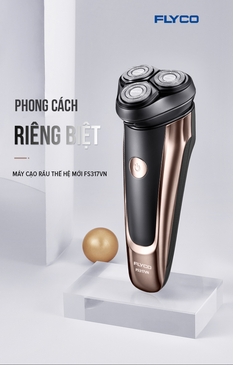 Máy Cạo Râu Flyco FS317VN 3 Lưỡi Kép Thân Máy Kháng Nước Sạc Nhanh 1 Giờ Cáp Sạc USB - Hàng Chính Hãng