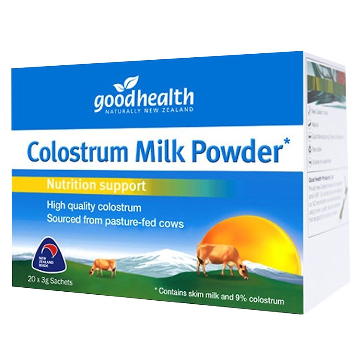 Sữa bò non 9% Goodhealth 9% Pure Colostrum Tăng sức đề kháng, hệ miễn dịch - Nhập khẩu New Zealand (20 x 3gr)