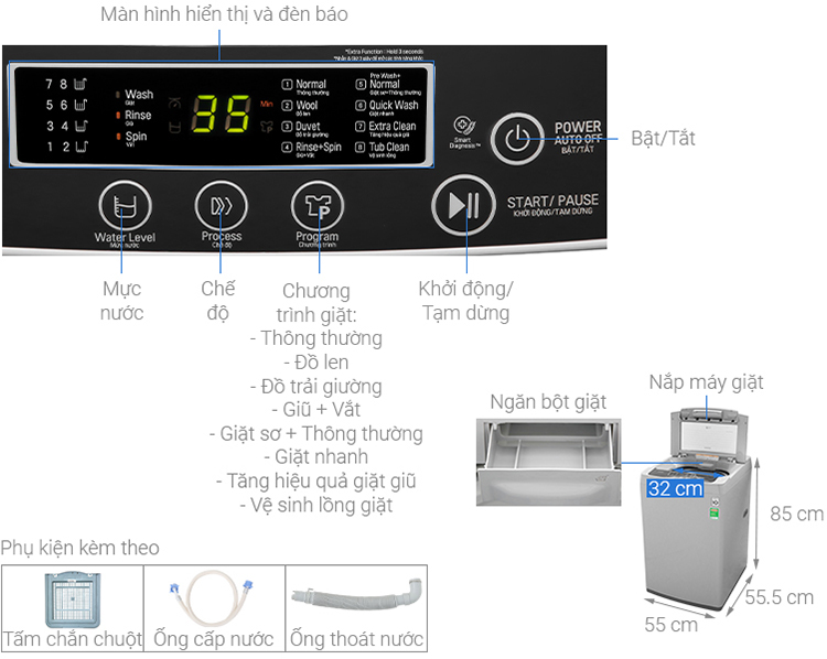 Máy Giặt Inverter LG T2108VSPM2 (8kg) - Hàng Chính Hãng - Chỉ Giao Tại Hà Nội