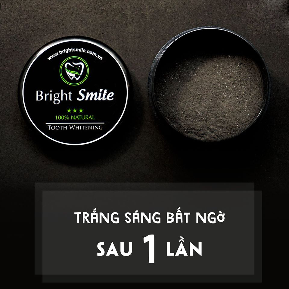 Bột tẩy trắng răng than tre Bright Smile tẩy sạch các vết ố vàng, thơm miệng - Hũ lớn 100g