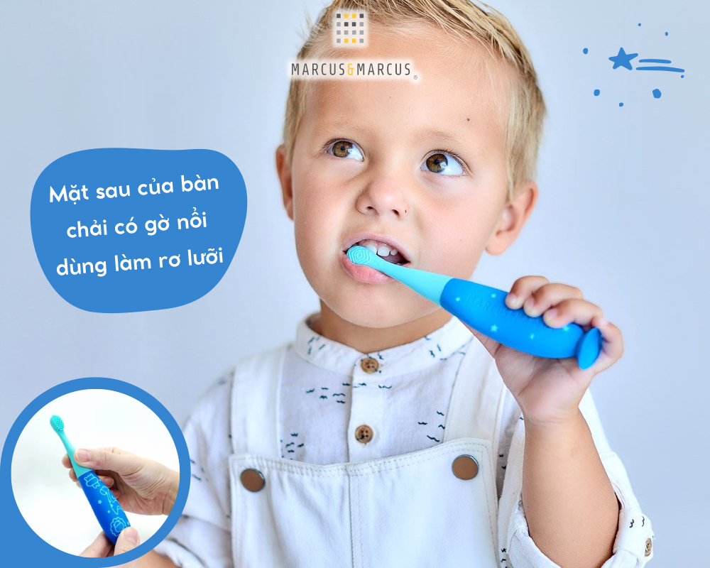 Bàn chải đánh răng silicon cho bé Marcus & Marcus, từ 2 tuổi - Xanh