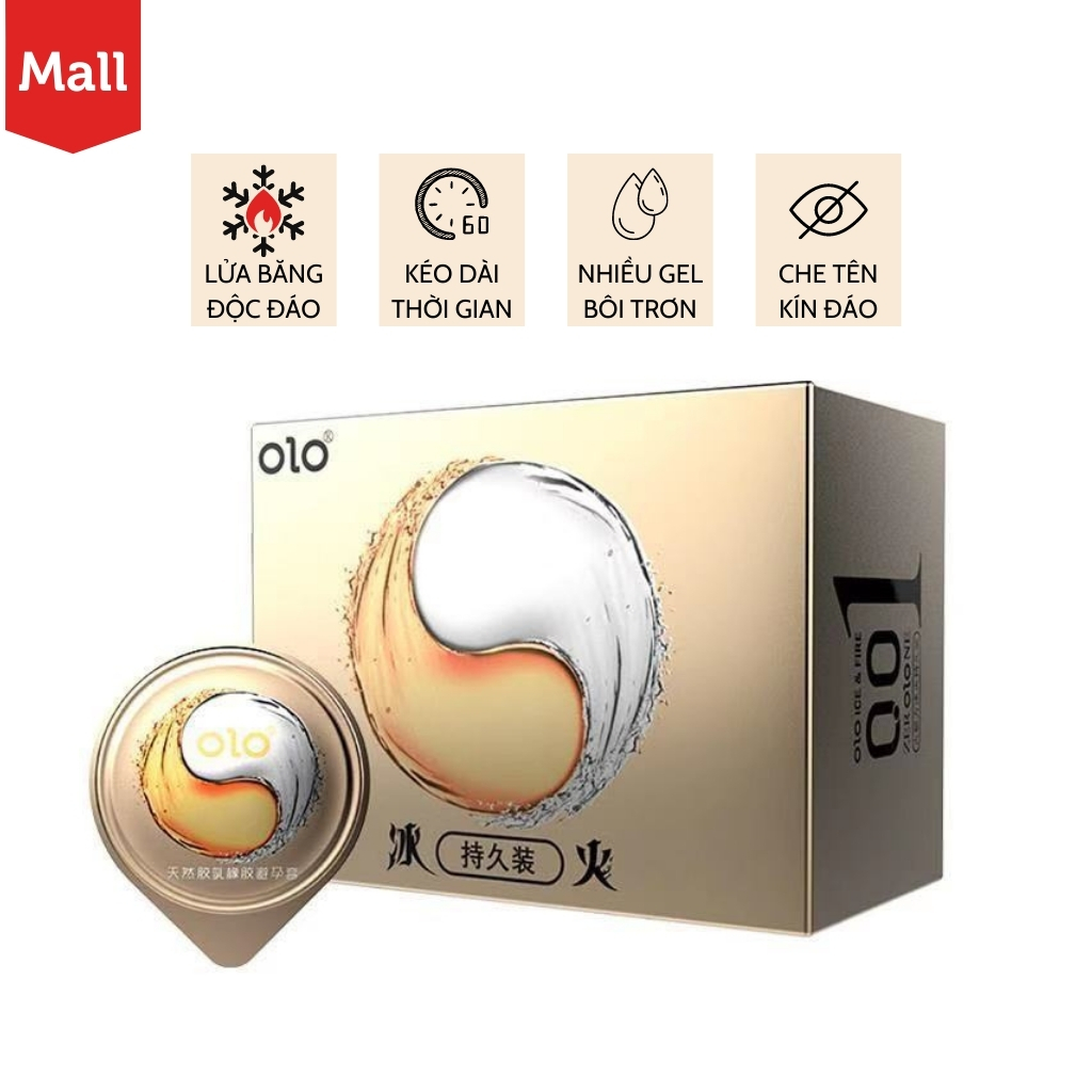 Bao cao su OLO tăng hưng phấn Ice & Fire lửa băng, siêu mỏng, nhiều gel - Hộp 10 bcs