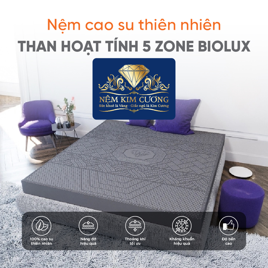 Nệm Cao Su Kim Cương 5Zone Than Hoạt Tính BIOLUX