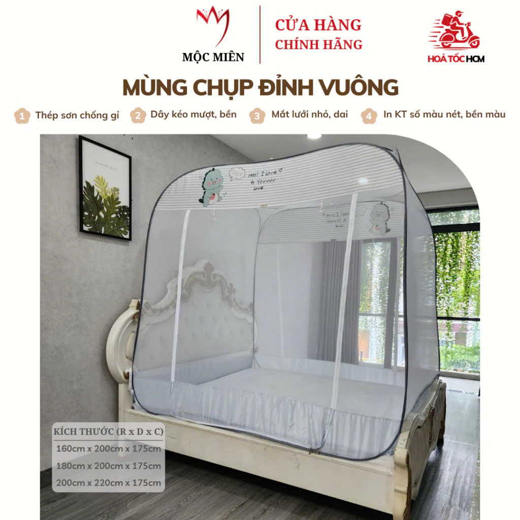 Màn Chụp Đỉnh Vuông Cao Cấp Mộc Miên ( Hình thật )