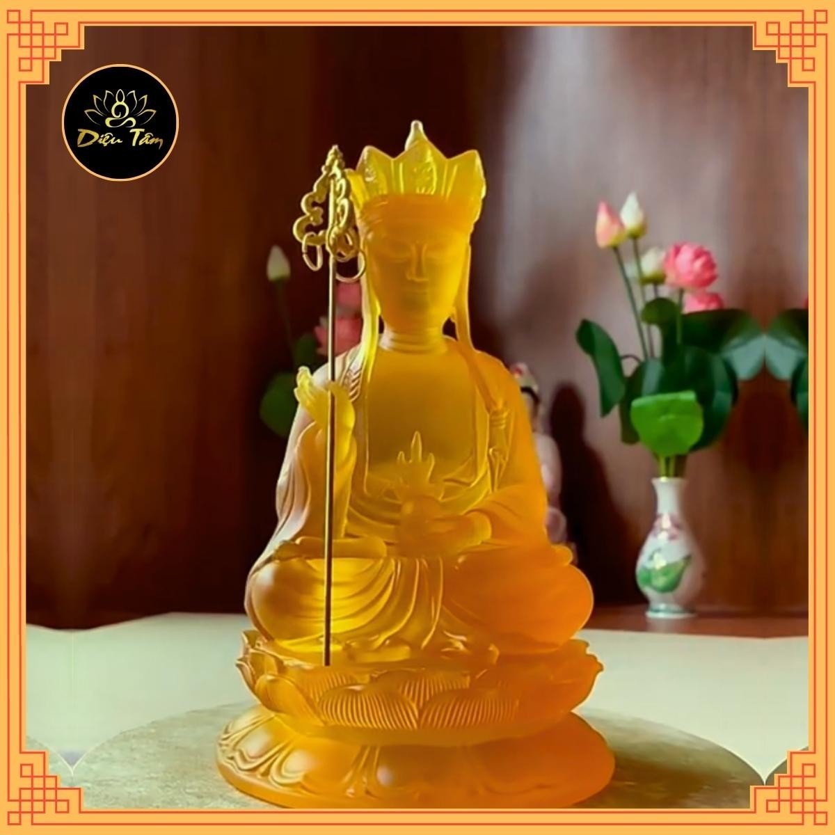 Tượng địa tạng vương bồ tát – tượng phật Địa Tạng lưu ly màu vàng cao 21cm đồ thờ cúng phong thủy shop Diệu Tâm