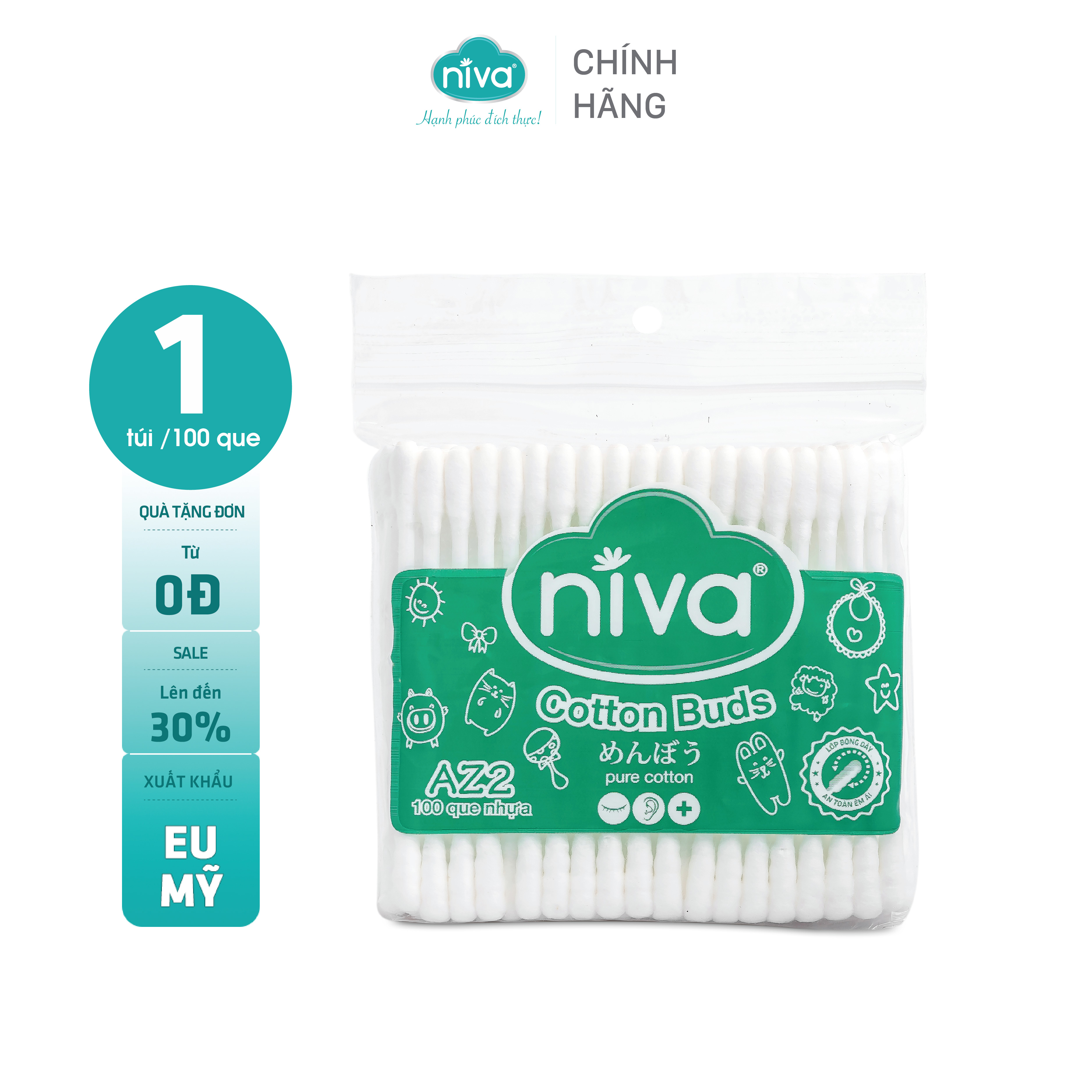 Combo 05 Tăm Bông NIVA Dành Cho Người Lớn Túi Zipper 100 Que Nhựa Az2