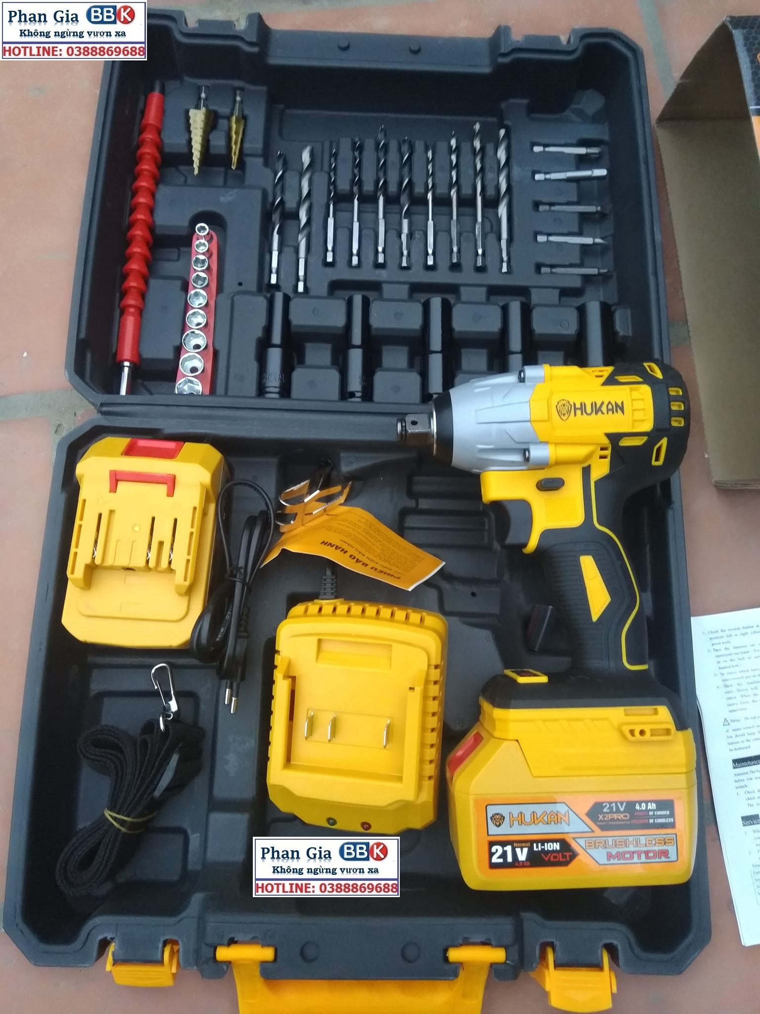 Máy siết bulong Hukan X2 Pro 21V Không chổi than tặng bộ mũi khoan
