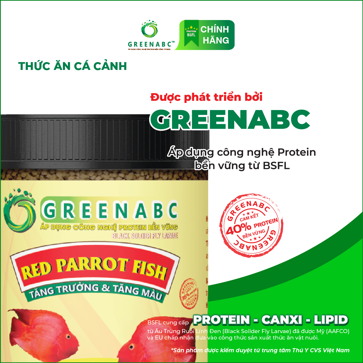Thức ăn Cá Hồng Két GREENABC - Red Parrot Fish - Hàm lượng protein 40% giúp cá tăng kích thước, lên màu đẹp – Hộp 350g