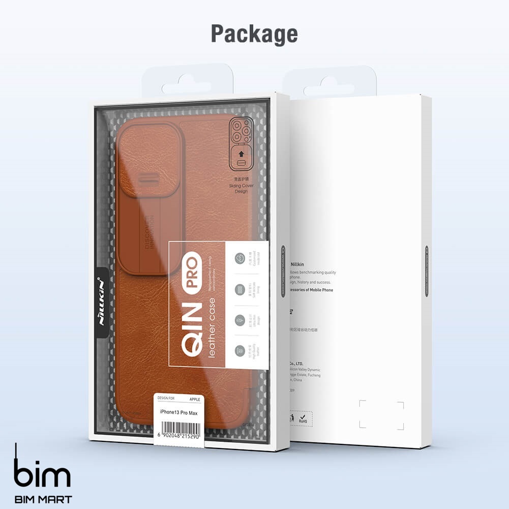 Bao da dành cho iPhone 13 Pro hàng chính hãng Nillkin QIN có nắp trượt bảo vệ camera