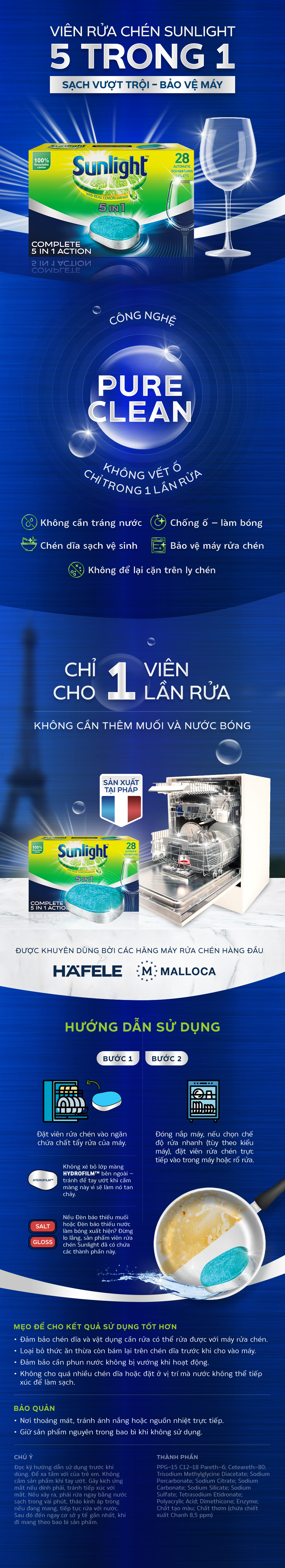 Combo 6 hộp viên rửa chén Sunlight (28 viên/hộp x6)