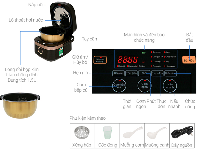 Nồi cơm điện cao tần Midea MB-HS4008 - Hàng chính hãng