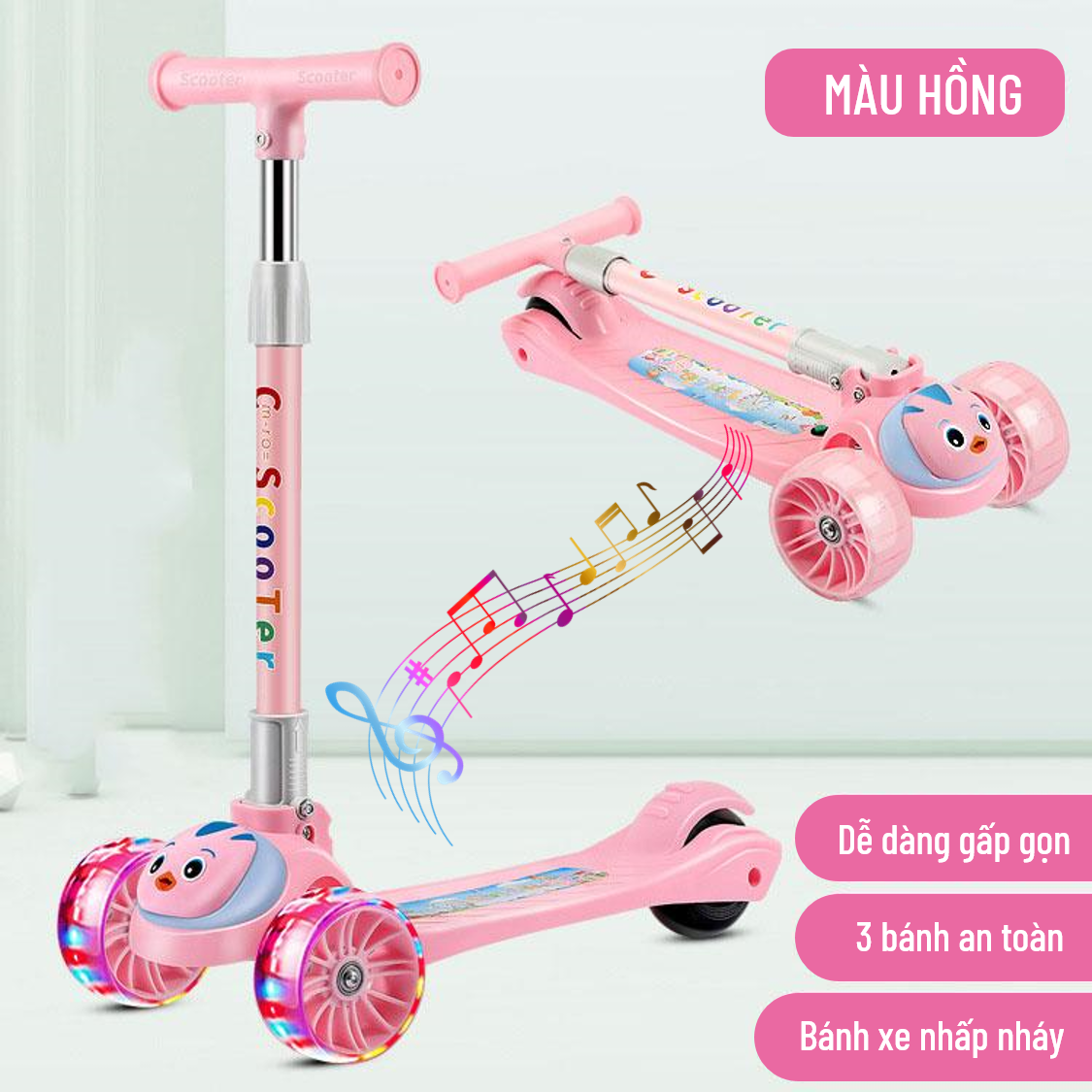 Xe Trượt Scooter Cho Bé - Có Đèn Led Phát Sáng - Phát Nhạc - Dành Cho Trẻ Em Từ 3 - 15 Tuổi, chất liệu nhựa PP thân thiện môi trường, gọn nhẹ, dễ dang mang theo 12