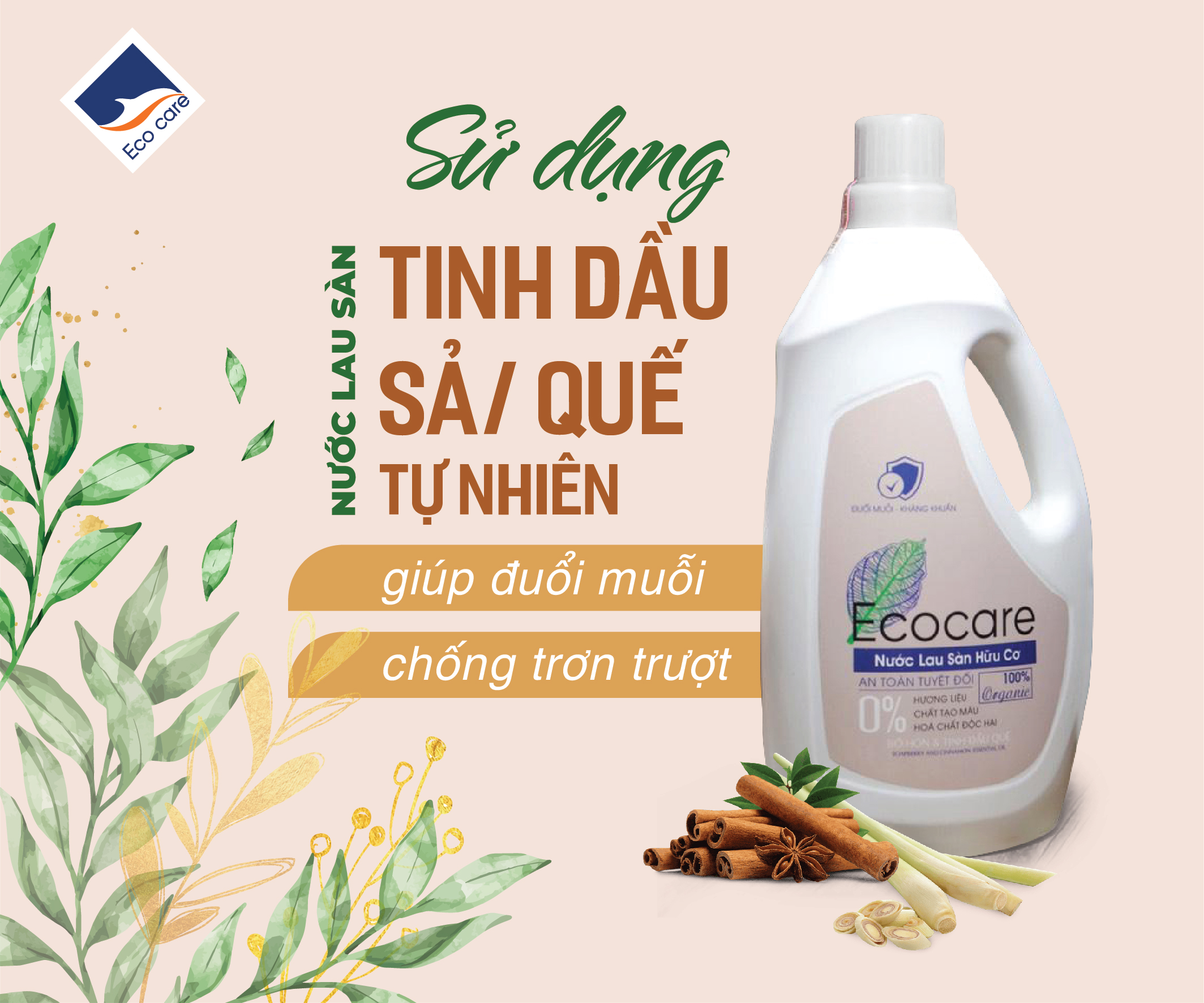 Nước lau sàn Hữu cơ đuổi muỗi tinh dầu thiên nhiên thương hiệu Ecocare
