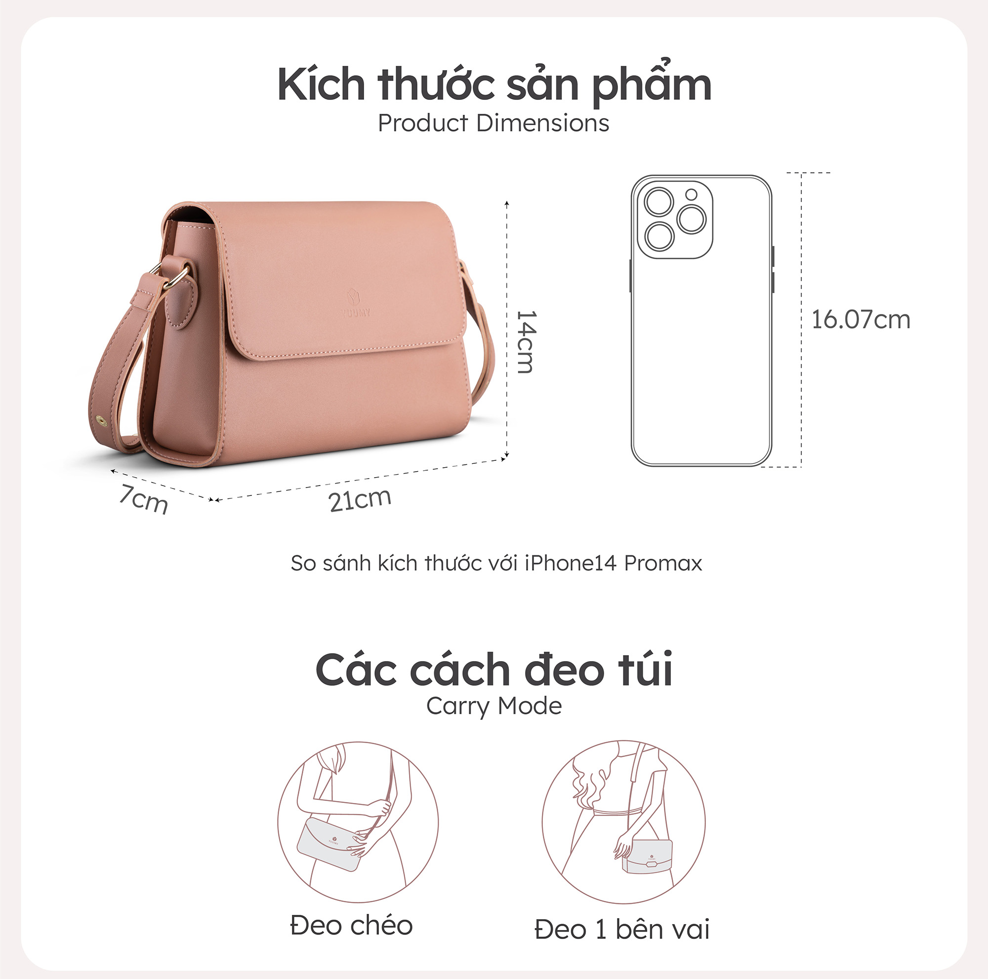 Túi Yuumy ( Thời trang nữ nắp gập dạng hộp size 21 - Túi đeo chéo da Seasand YN155 )