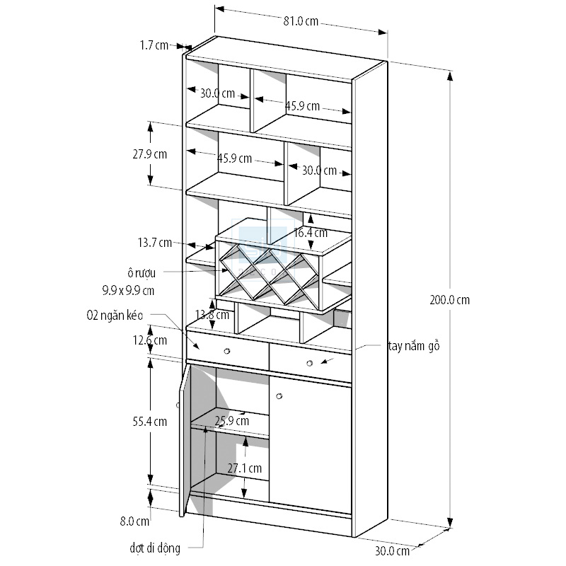 Tủ Gỗ Đơn Giản SIB Decor Đa Năng Làm Vách Ngăn Phòng Khách Kết Hợp Kệ Giày, Kệ Để Vang KG18