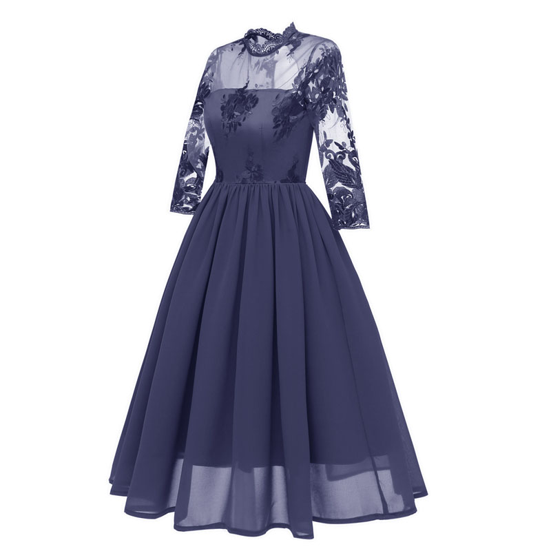 2019 Fashion Luxury Women Applique Dresses Elegant O-Neck Female Party Prom Dress Ball Gown