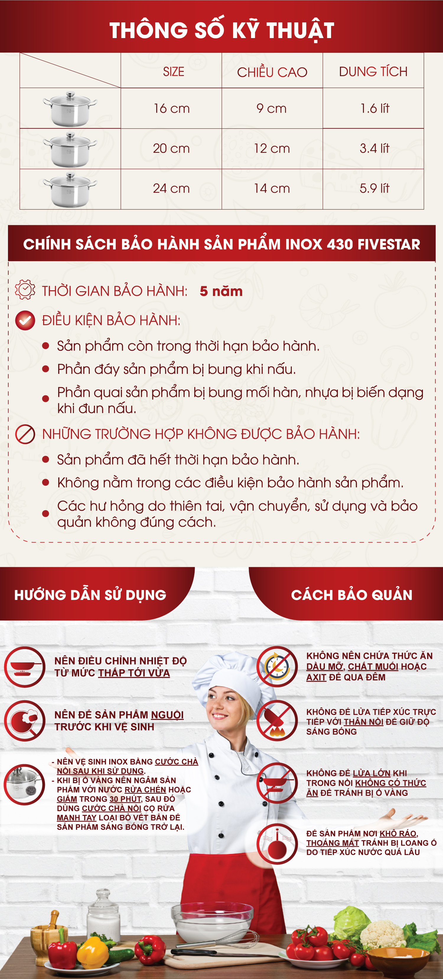 Bộ Nồi Inox 430 Bếp Từ 3 Đáy 3 Món Nắp Kính Fivestar Tặng 2 Muỗng Canh