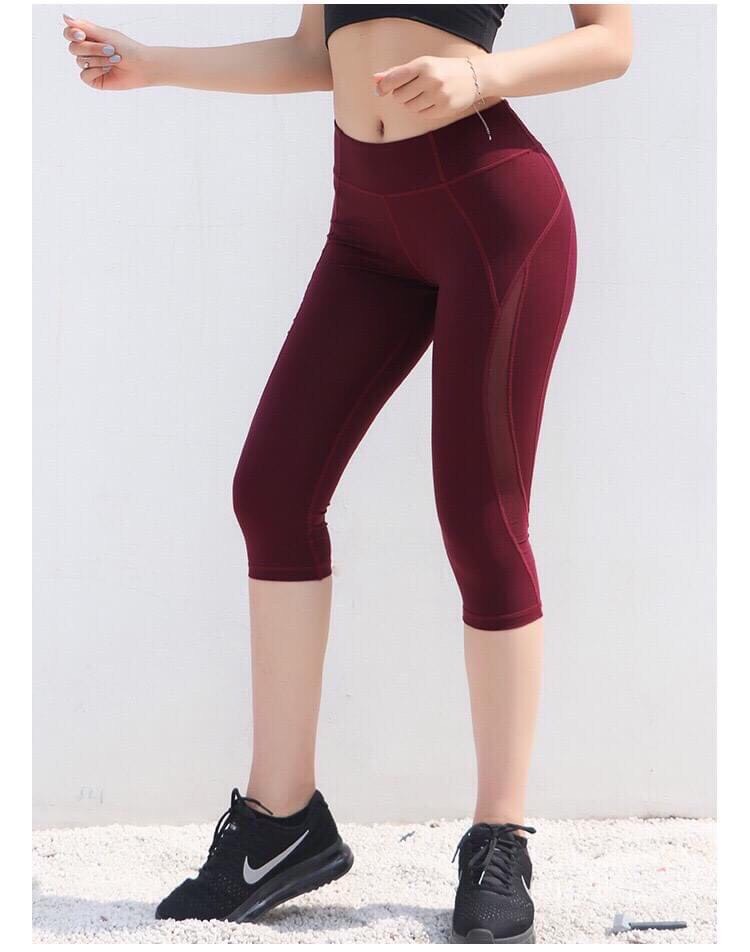 Quần Lửng Legging Nữ Phối Lưới Tập Gym,Yoga,Đi Chơi