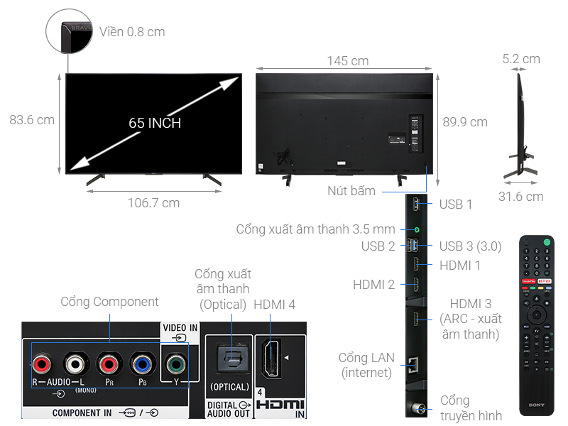 Android Tivi Sony 4K 65 inch KD-65X8500G - Hàng chính hãng