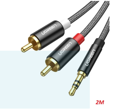 Cáp 3.5mm ra 2RCA hoa sen âm thanh Stereo bọc nhôm chống nhiễu màu đen 2M Ugreen 116AT60241AV Hàng chính hãng