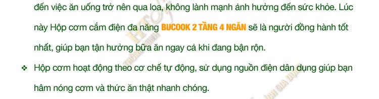 Hộp Cơm Điện HT SYS - BUCOOK DFHC02 - 2 Lít 2 Tầng 4 Ngăn  Có Thể Nấu Và Hâm Nóng Thức Ăn, Ruột Bằng Inox 304 - Hàng Chính Hãng
