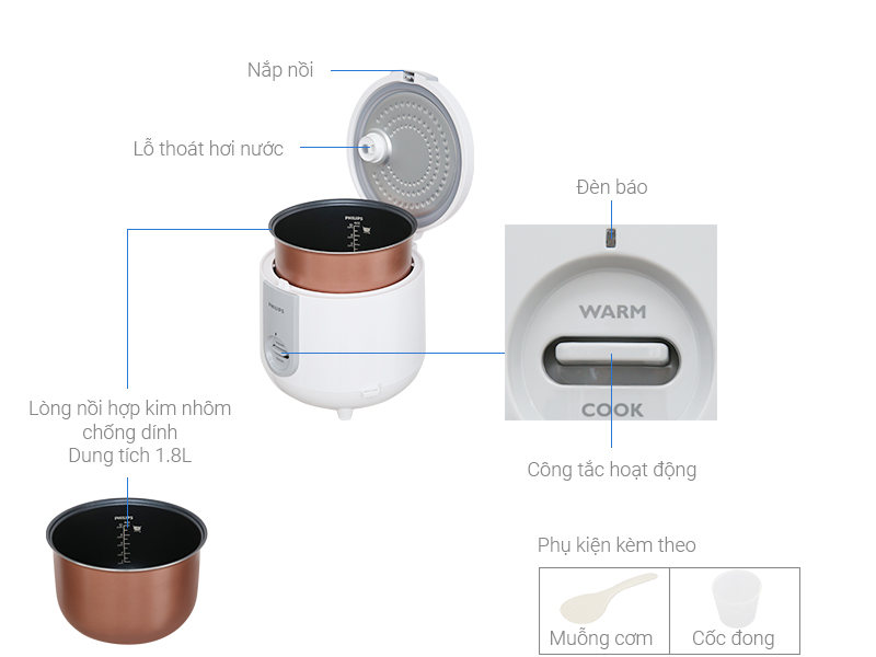 Nồi Cơm Điện Philips HD3115/66 (1.8L) - Hàng Chính Hãng