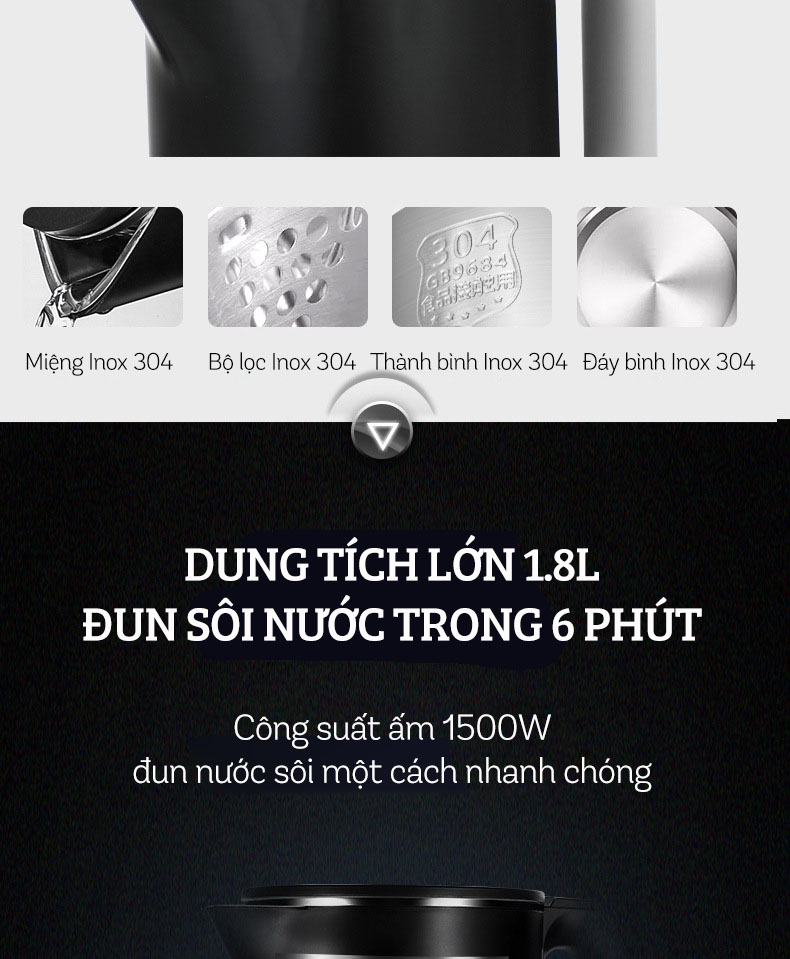 Ấm Siêu Tốc Inox 2 Lớp DAMAS DK-6018B (1.8L) - Hàng Chính Hãng