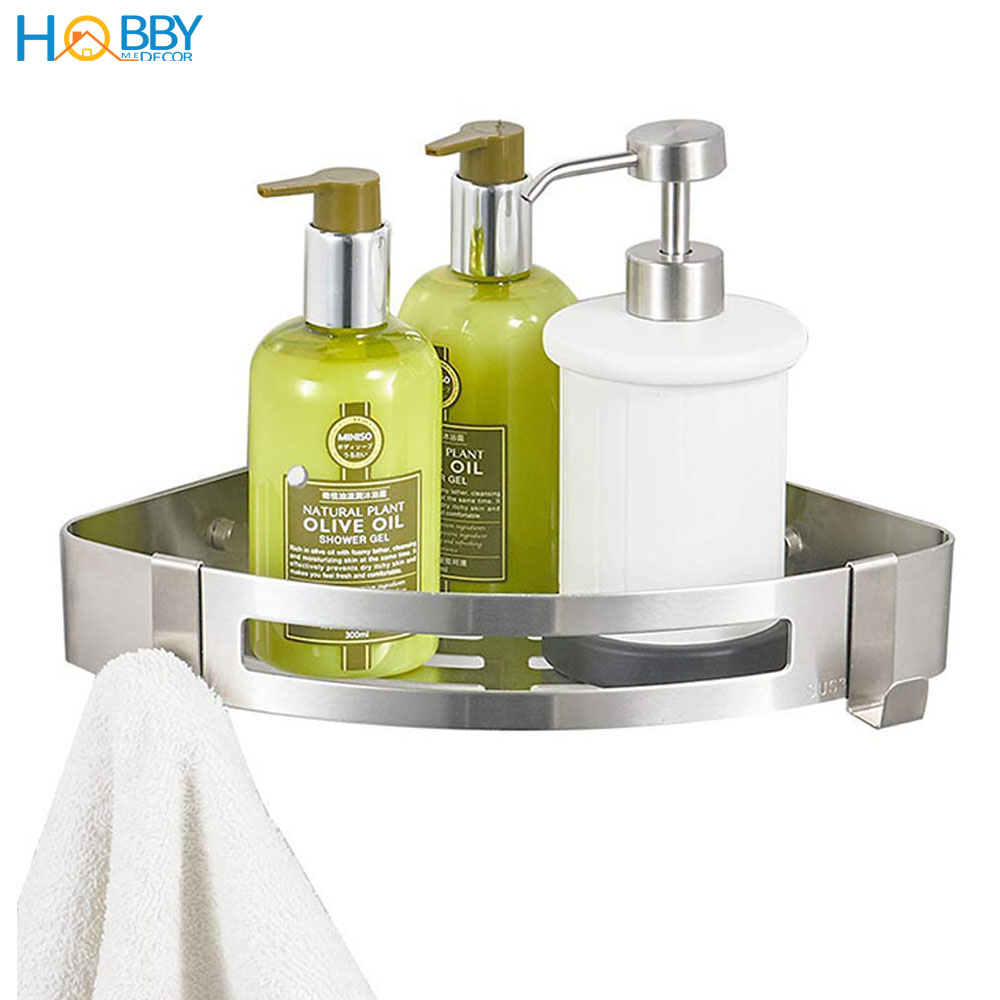Kệ góc để đồ nhà tắm dán tường inox 304 bóng Hobby Home Decor KG1