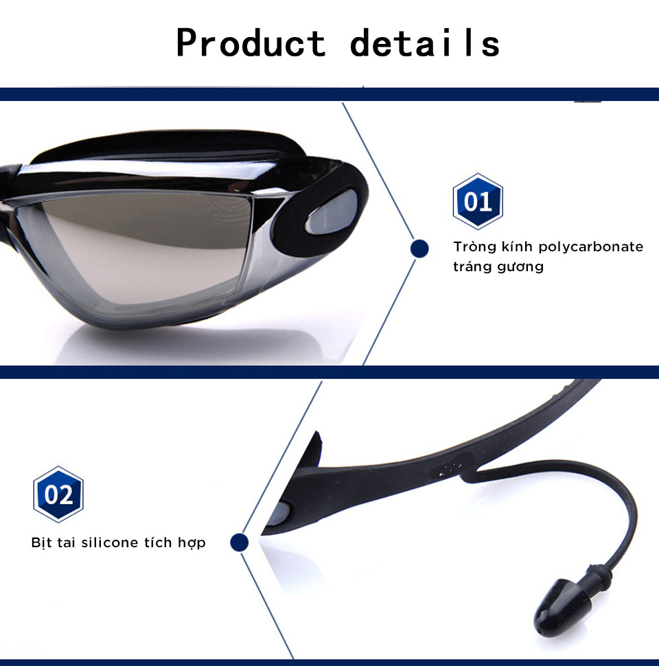 Kính Bơi Tráng Gương  kèm bịt tại cao cấp Cleacco chống sương mù , chống tia UV Hàng chính hãng - Tặng kèm nón bơi Silicon ( Màu ngẫu nhiên ) 