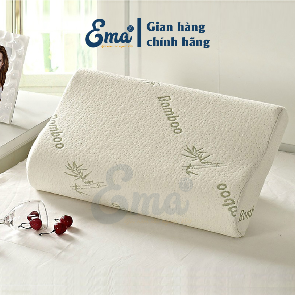 Gối cao su non người lớn EMA kèm vỏ sợi tre kháng khuẩn, thiết kế lượn sóng, chống đau cổ vai gáy