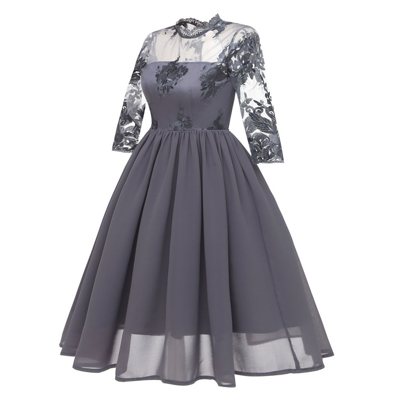 2019 Fashion Luxury Women Applique Dresses Elegant O-Neck Female Party Prom Dress Ball Gown
