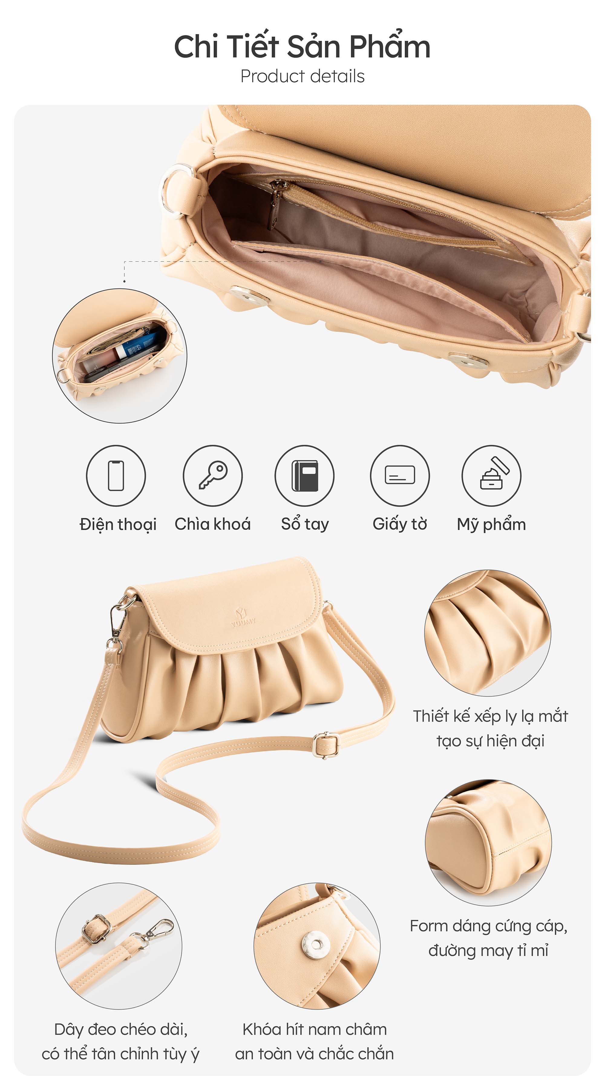 Túi Yuumy ( Thời trang nữ đi tiệc size 22 - Túi đeo chéo da YN284 )