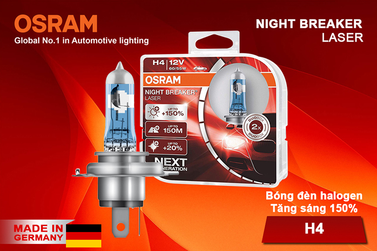 Bóng Đèn Xe Hơi/Ô tô Halogen Tăng Sáng 150% OSRAM NIGHT BREAKER LASER H4 12V 60/55W