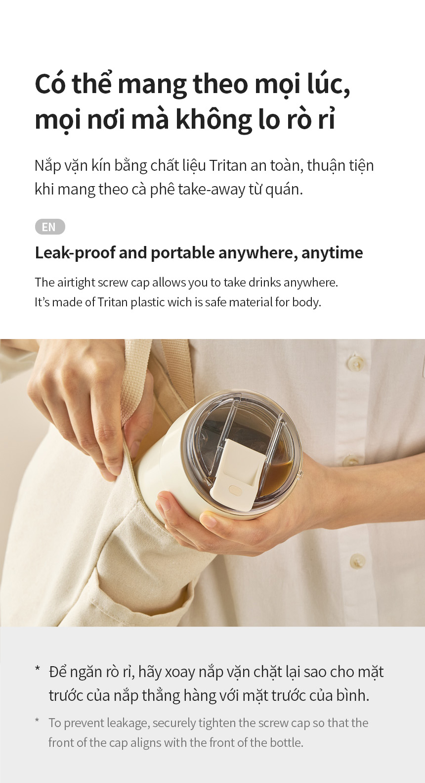 Ly giữ nhiệt 500ml LocknLock LHC4357 Metro Cafe Tumbler, Hàng chính hãng, Thép 304 không gỉ, có dây đeo tay - JoyMall