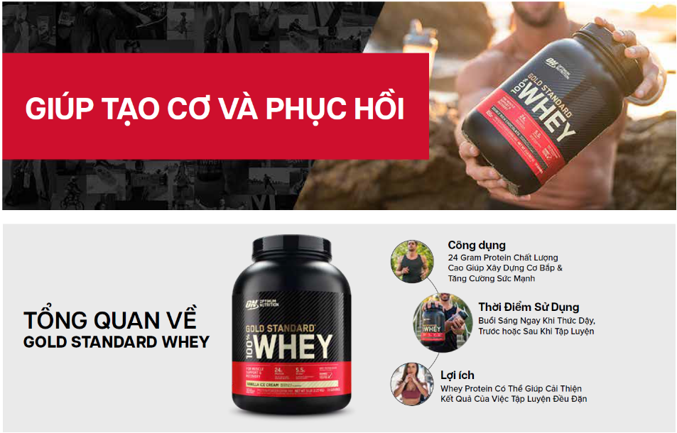 Protein tăng cơ Optimum Nutrition Gold Standard 100% Whey 1lb (450g) 14 servings
