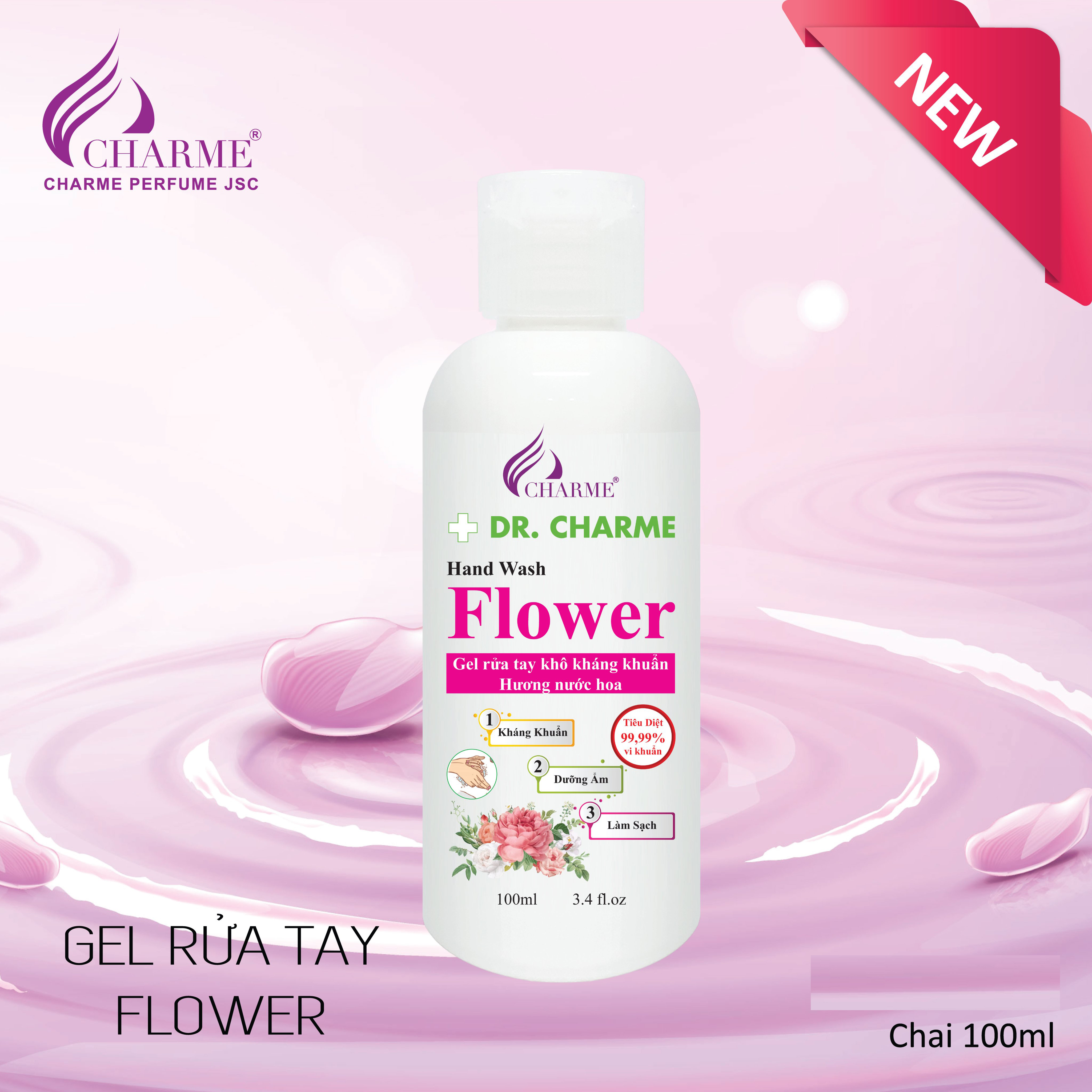 gel rửa tay khô kháng khuẩn hương nước hoa dr. charme flower 100ml 3