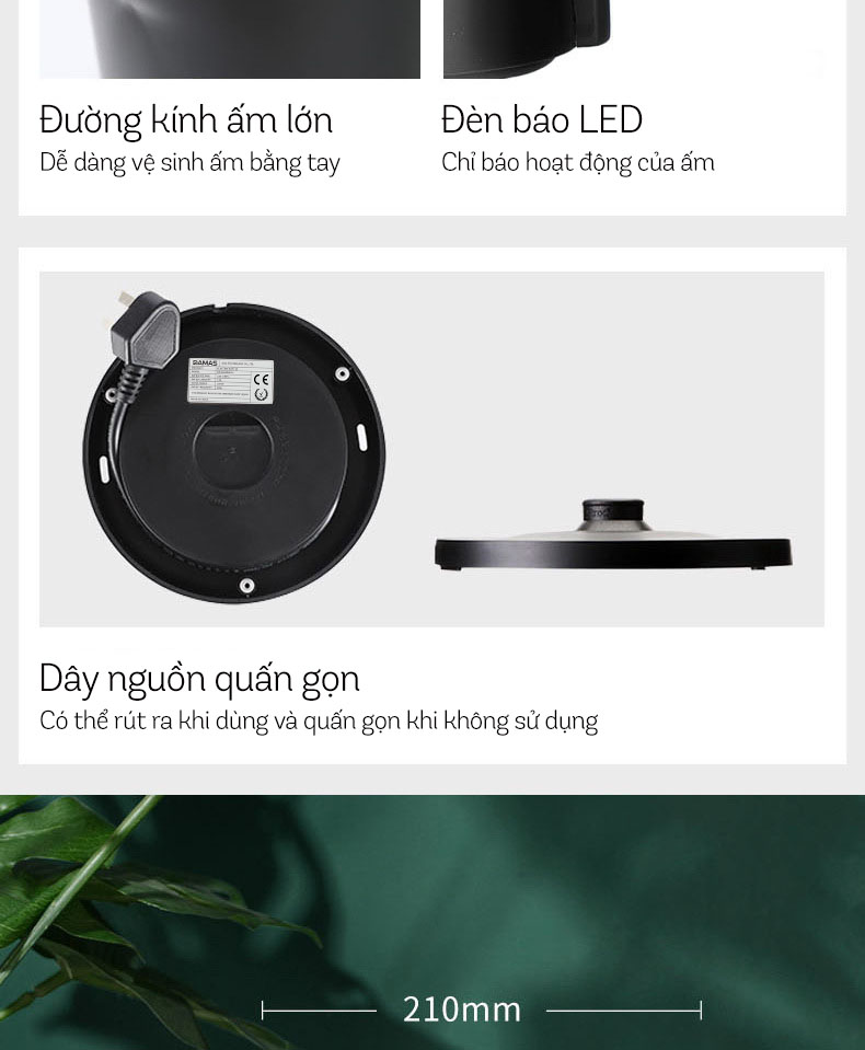 Ấm Siêu Tốc Inox 2 Lớp DAMAS DK-6018B (1.8L) - Hàng Chính Hãng