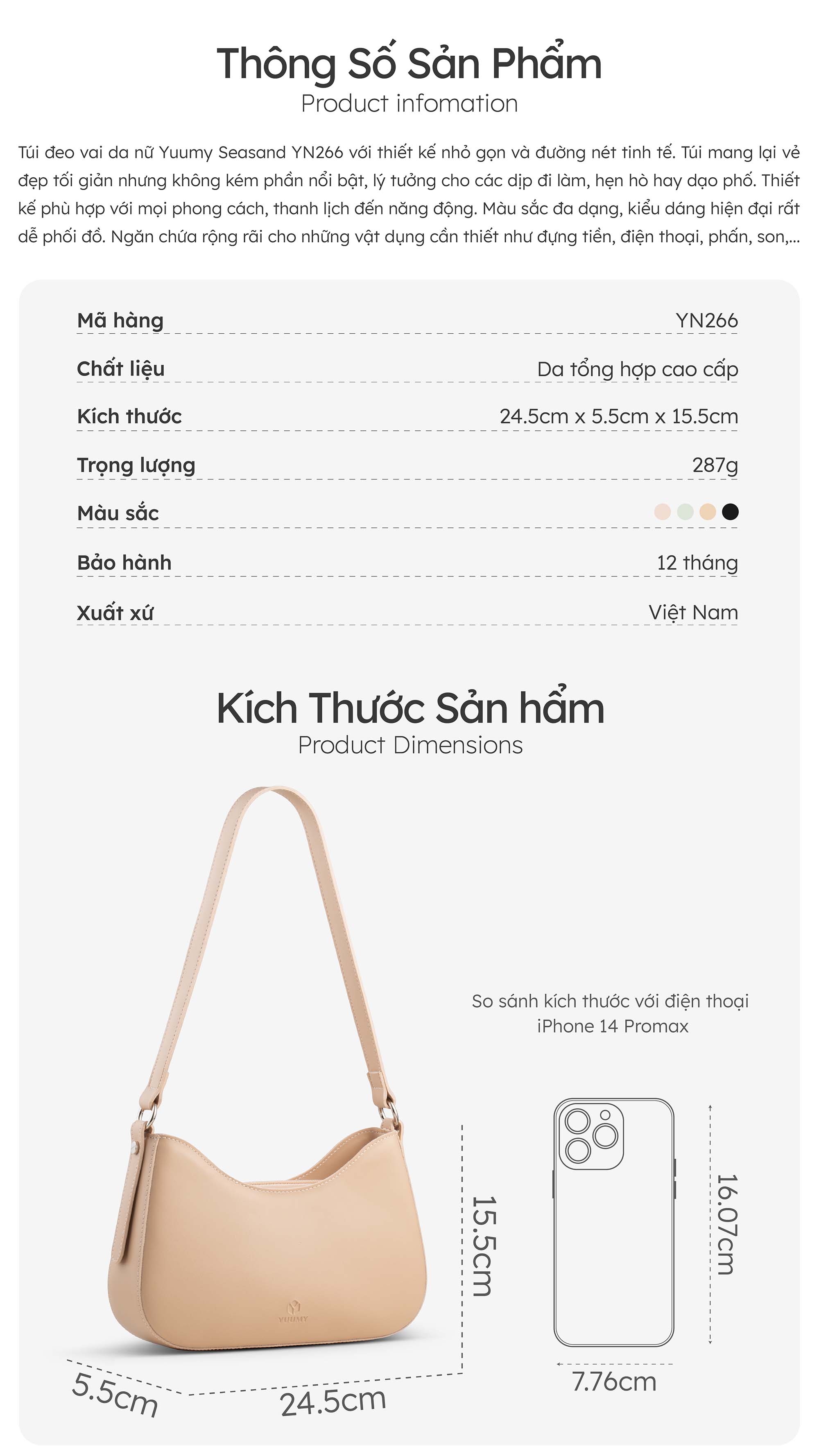 Túi Yuumy ( Thời trang nữ chần chỉ ô vuông cá tính size 24 - Túi đeo vai da Seasand YN255 )